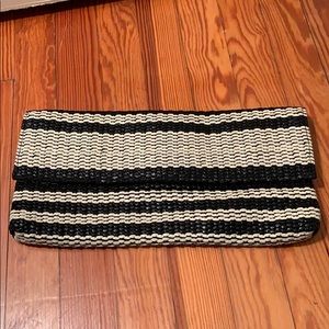 Black & White striped woven clutch